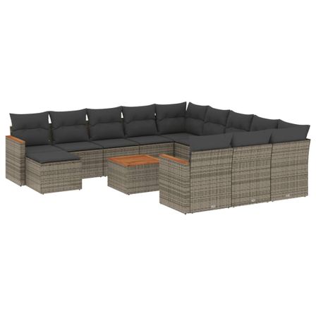 Salon de jardin avec coussins 13 pcs gris résine tressée