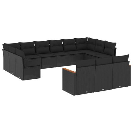 Salon de jardin avec coussins 13 pcs noir résine tressée