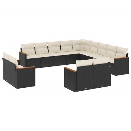 Salon de jardin avec coussins 13 pcs noir résine tressée