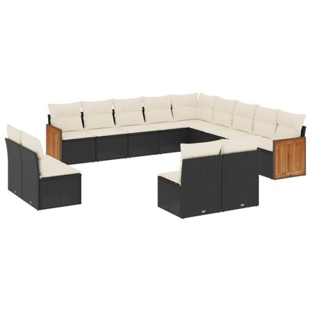 Salon de jardin avec coussins 13 pcs noir résine tressée