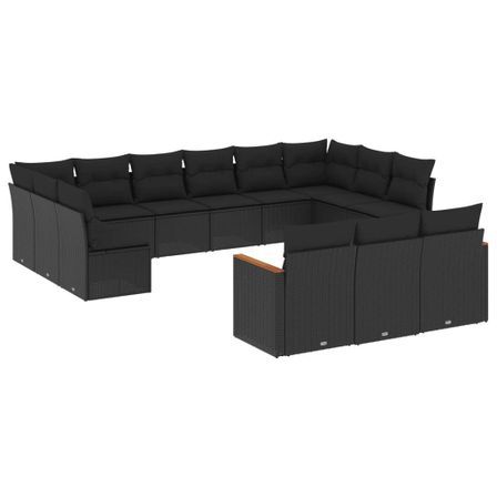 Salon de jardin avec coussins 13 pcs noir résine tressée