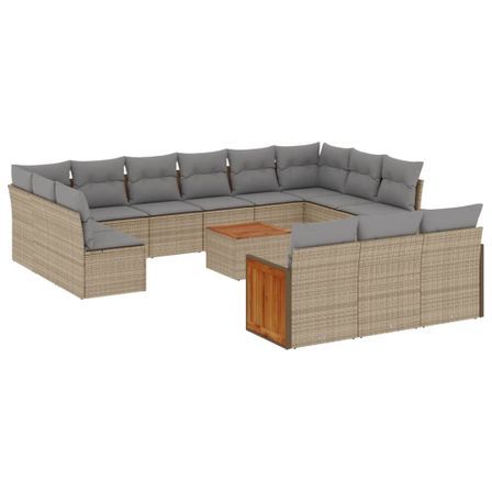 Salon de jardin avec coussins 14 pcs beige résine tressée