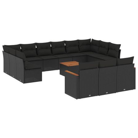 Salon de jardin avec coussins 14 pcs noir résine tressée
