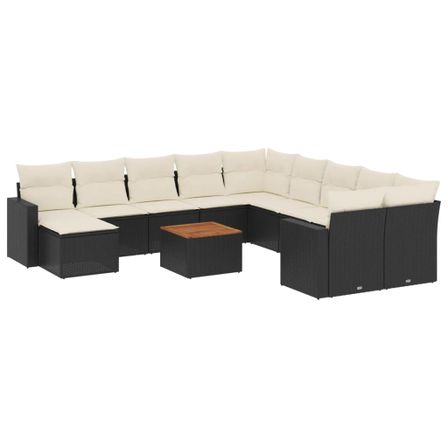 Salon de jardin avec coussins 14 pcs noir résine tressée