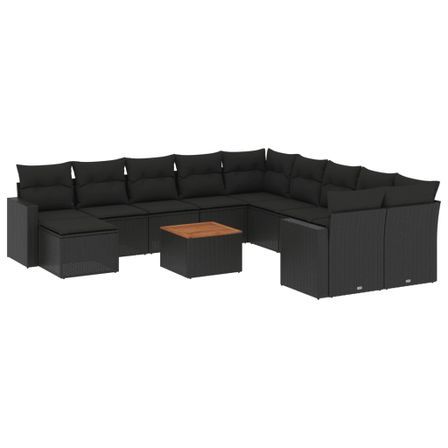Salon de jardin avec coussins 14 pcs noir résine tressée