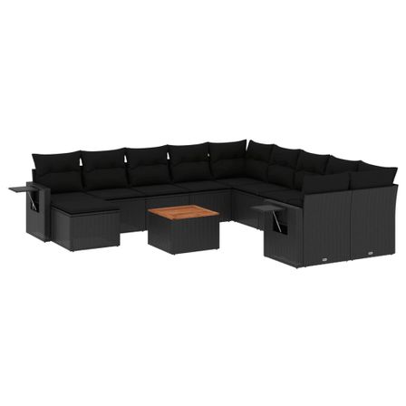 Salon de jardin avec coussins 14 pcs noir résine tressée