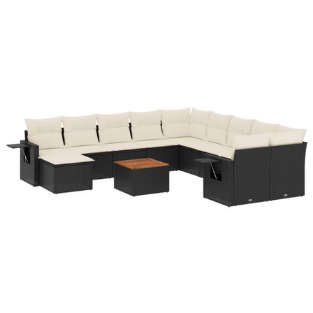Salon de jardin avec coussins 14 pcs noir résine tressée