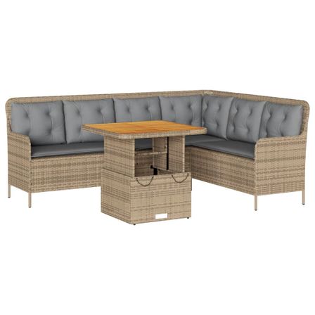 Salon de jardin avec coussins 2 pcs beige résine tressée