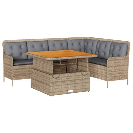 Salon de jardin avec coussins 2 pcs beige résine tressée