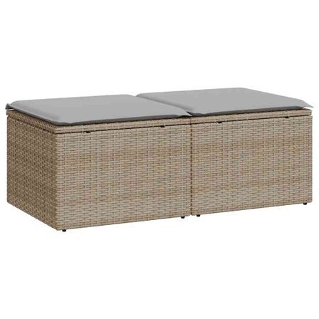 Salon de jardin avec coussins 2 pcs beige résine tressée acacia