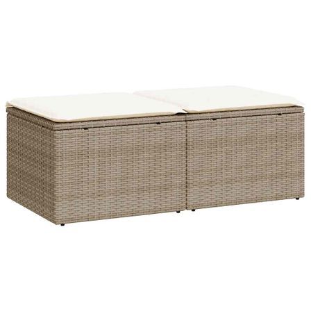 Salon de jardin avec coussins 2 pcs beige résine tressée acacia