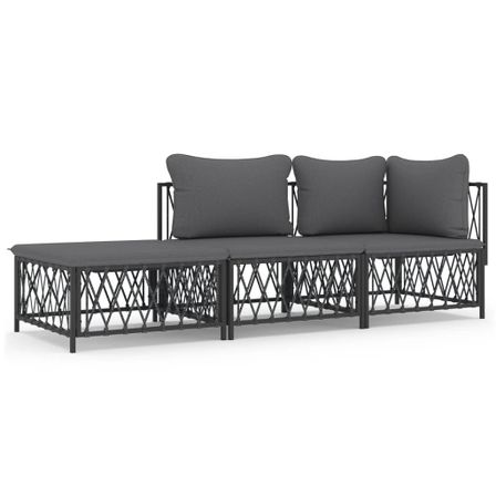 Salon de jardin avec coussins 3 pcs anthracite acier