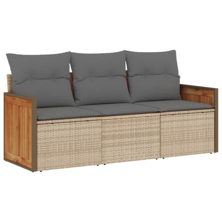 Salon de jardin avec coussins 3 pcs beige résine tressée