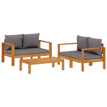 Salon de jardin avec coussins 3 pcs bois massif d'acacia