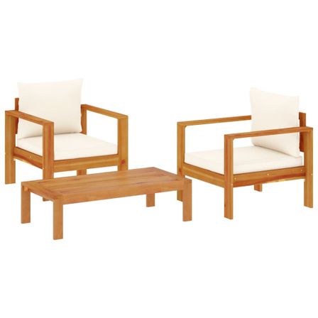 Salon de jardin avec coussins 3 pcs bois massif d'acacia