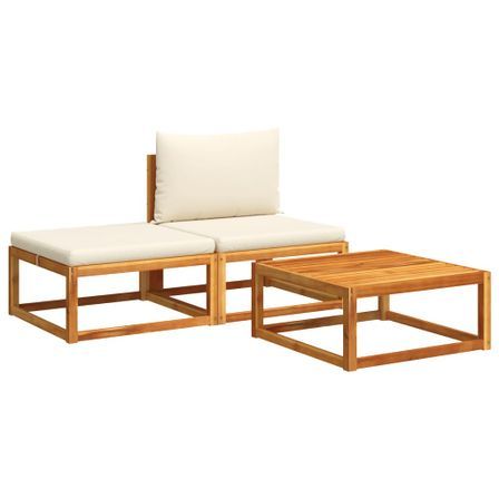 Salon de jardin avec coussins 3 pcs bois massif d'acacia