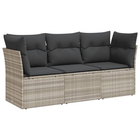 Salon de jardin avec coussins 3 pcs gris clair résine tressée