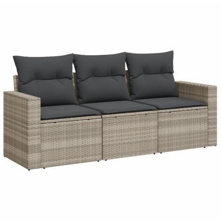 Salon de jardin avec coussins 3 pcs gris clair résine tressée