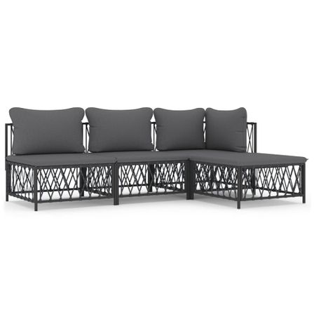 Salon de jardin avec coussins 4 pcs anthracite acier