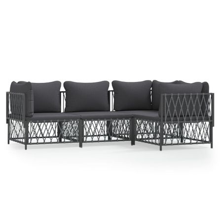 Salon de jardin avec coussins 4 pcs anthracite acier