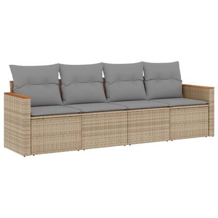 Salon de jardin avec coussins 4 pcs beige résine tressée