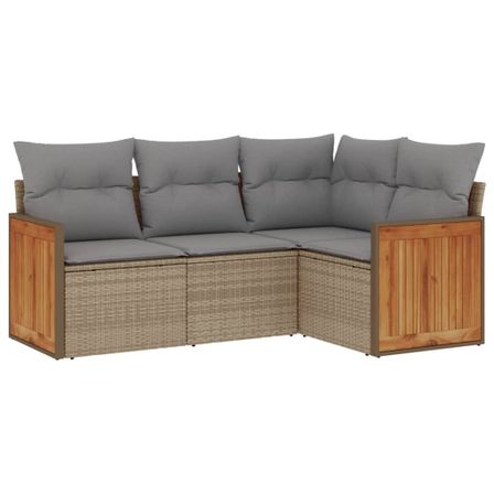 Salon de jardin avec coussins 4 pcs beige résine tressée