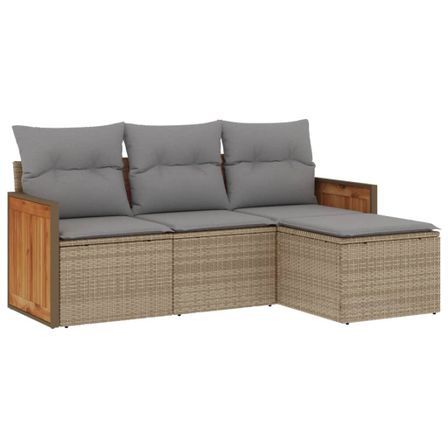 Salon de jardin avec coussins 4 pcs beige résine tressée
