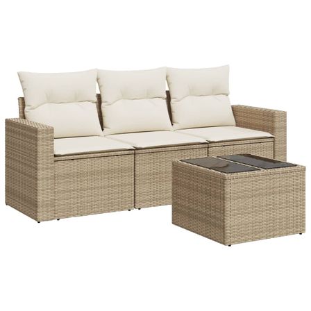 Salon de jardin avec coussins 4 pcs beige résine tressée