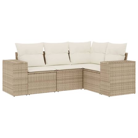 Salon de jardin avec coussins 4 pcs beige résine tressée