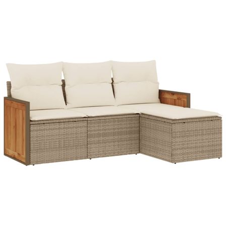 Salon de jardin avec coussins 4 pcs beige résine tressée