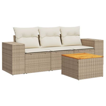 Salon de jardin avec coussins 4 pcs beige résine tressée
