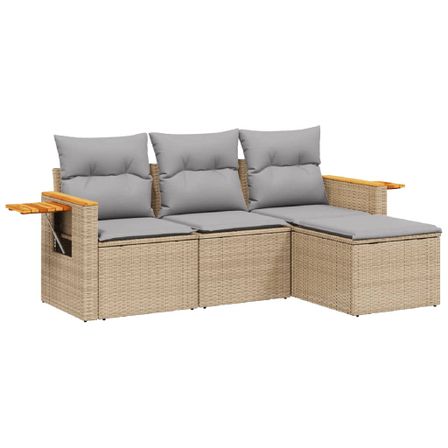 Salon de jardin avec coussins 4 pcs beige résine tressée
