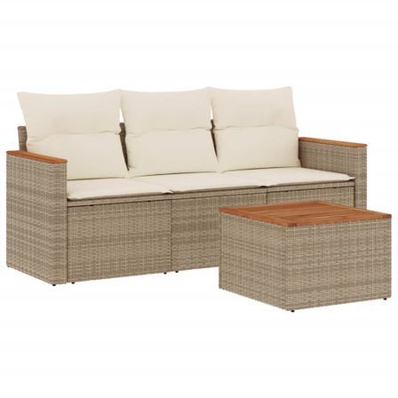 Salon de jardin avec coussins 4 pcs beige résine tressée