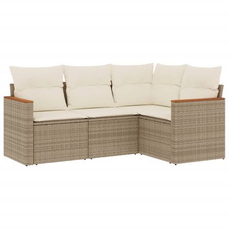 Salon de jardin avec coussins 4 pcs beige résine tressée