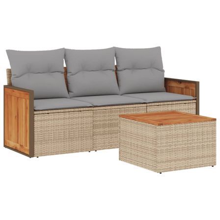 Salon de jardin avec coussins 4 pcs beige résine tressée
