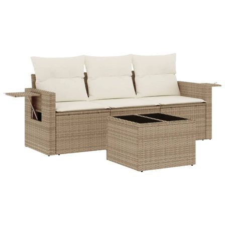 Salon de jardin avec coussins 4 pcs beige résine tressée