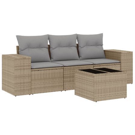 Salon de jardin avec coussins 4 pcs beige résine tressée