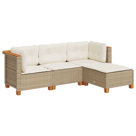 Salon de jardin avec coussins 4 pcs beige résine tressée