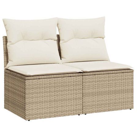 Salon de jardin avec coussins 4 pcs beige résine tressée acacia