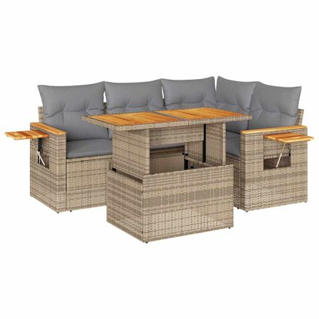 Salon de jardin avec coussins 4 pcs beige résine tressée acacia