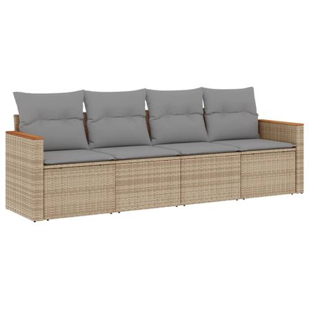 Salon de jardin avec coussins 4pcs mélange beige résine tressée