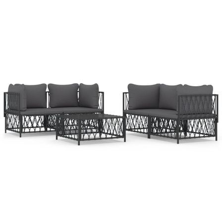 Salon de jardin avec coussins 5 pcs anthracite acier