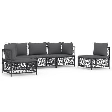 Salon de jardin avec coussins 5 pcs anthracite acier