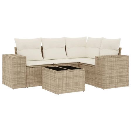 Salon de jardin avec coussins 5 pcs beige résine tressée