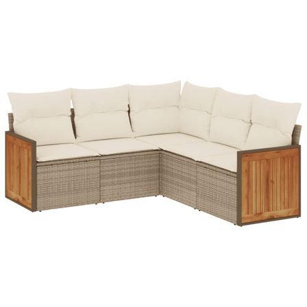 Salon de jardin avec coussins 5 pcs beige résine tressée