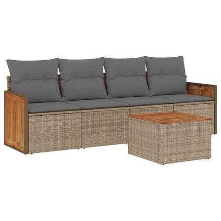 Salon de jardin avec coussins 5 pcs beige résine tressée