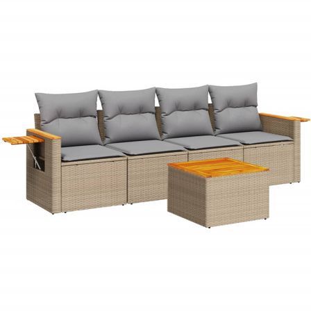 Salon de jardin avec coussins 5 pcs beige résine tressée