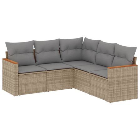 Salon de jardin avec coussins 5 pcs beige résine tressée