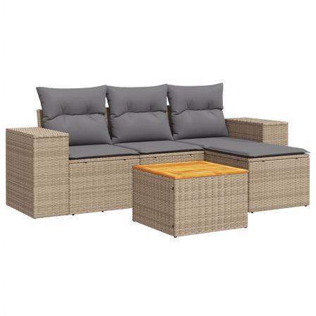 Salon de jardin avec coussins 5 pcs beige résine tressée