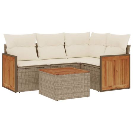 Salon de jardin avec coussins 5 pcs beige résine tressée